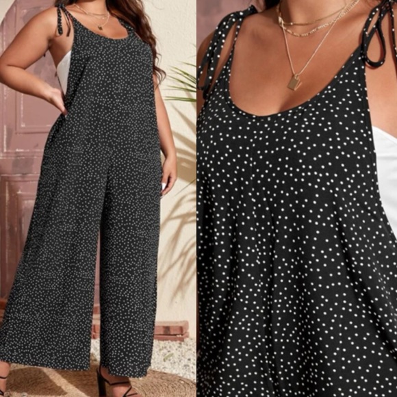 Plus size polka dot knot cami jumpsuit - Picture 2 of 8